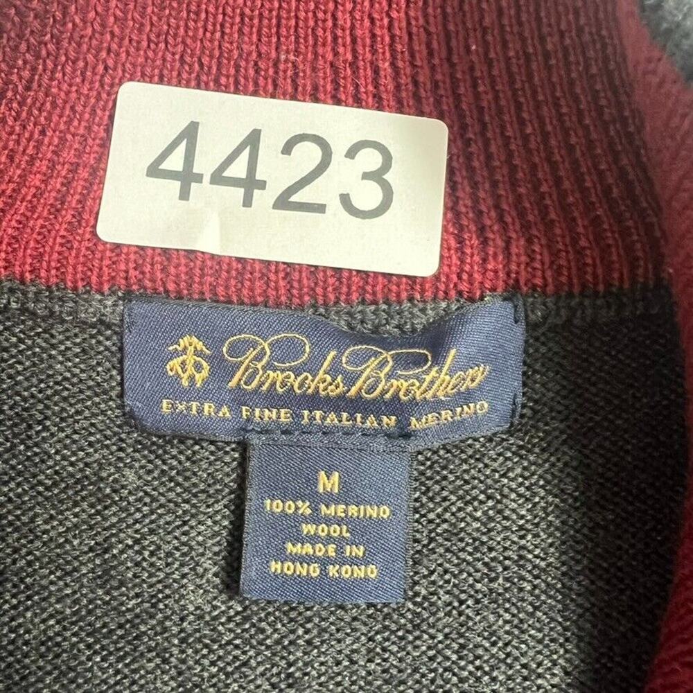 Brooks Brother Sweater Men M Gray Red 100% Merino Wool Half Zip Argyle Mock Neck - Picture 7 of 8